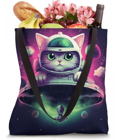 Spaceship Cat galaxy space Cat Alien Kitty Mom Dad Tote Bag $9.92 Totes