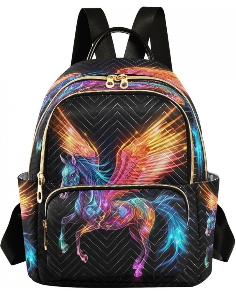 Rainbow Flying Horse Quilted Backpack for Women Shoulder Bags Purse Travel Bag for Daily Nurse Work S Medium $15.50 Backpacks