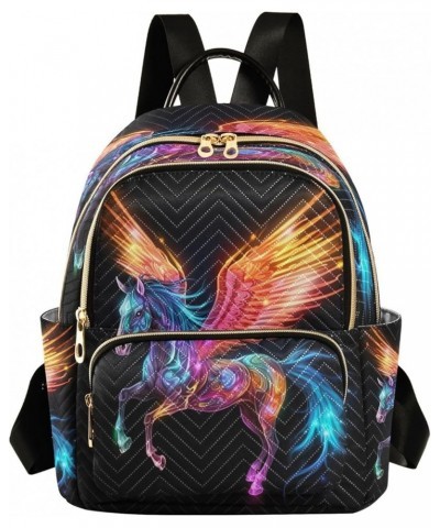 Rainbow Flying Horse Quilted Backpack for Women Shoulder Bags Purse Travel Bag for Daily Nurse Work S Medium $15.50 Backpacks