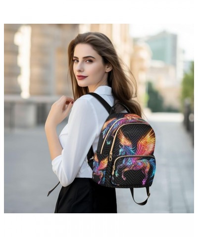 Rainbow Flying Horse Quilted Backpack for Women Shoulder Bags Purse Travel Bag for Daily Nurse Work S Medium $15.50 Backpacks