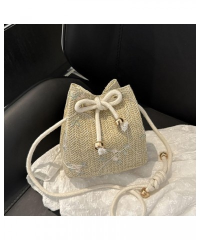 Crossbody Bags Women Drawstring Shoulder Bag Ladies Straw Woven Bucket Crossbody Bag Summer Beach-Handag All-matching Messeng...