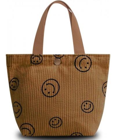 Corduroy Smiley Face Tote Bag for Women with Inner Pocket and Button-Beach Travel Handbag-Party Little Girl Christmas Gift Sm...