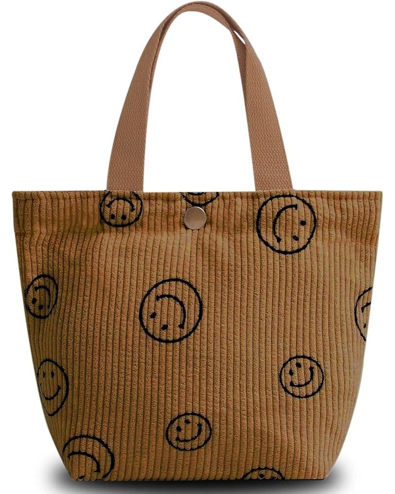 Corduroy Smiley Face Tote Bag for Women with Inner Pocket and Button-Beach Travel Handbag-Party Little Girl Christmas Gift Sm...