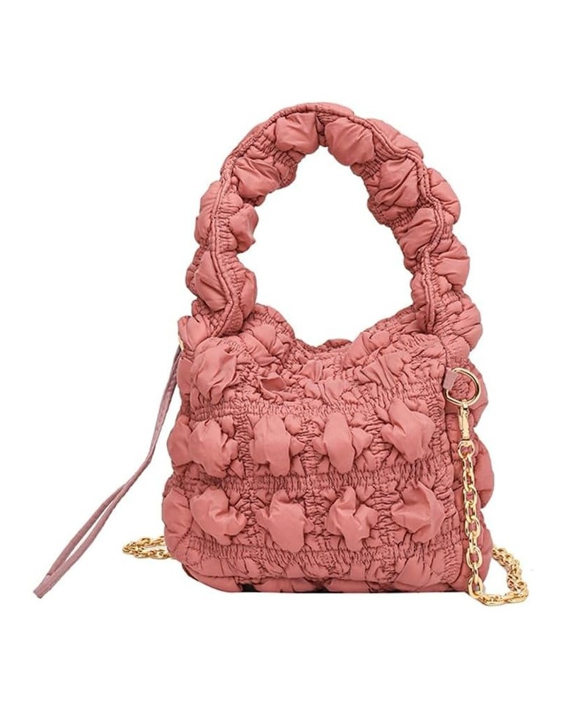 Women Trendy Puffer Shoulder Bag Cloud Bag Quilted Tote Bag Hobo Crossbody Bag Small Handbag Purse Cute B Dark Pink $32.02 Totes