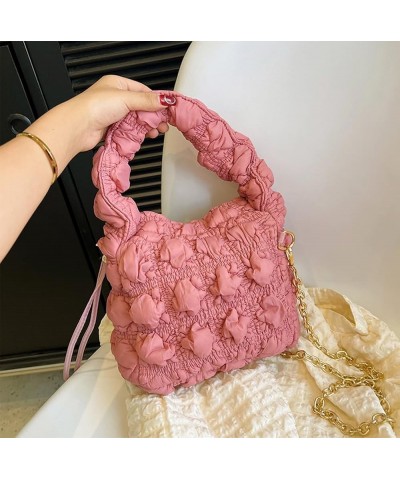 Women Trendy Puffer Shoulder Bag Cloud Bag Quilted Tote Bag Hobo Crossbody Bag Small Handbag Purse Cute B Dark Pink $32.02 Totes