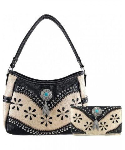 Floral Western Concho Feathers Conceal Carry Women Hobo Purse Wallet Set Beige $25.77 Crossbody Bags