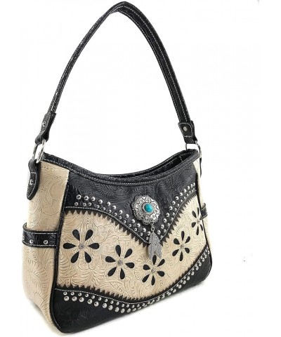 Floral Western Concho Feathers Conceal Carry Women Hobo Purse Wallet Set Beige $25.77 Crossbody Bags