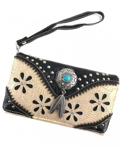 Floral Western Concho Feathers Conceal Carry Women Hobo Purse Wallet Set Beige $25.77 Crossbody Bags