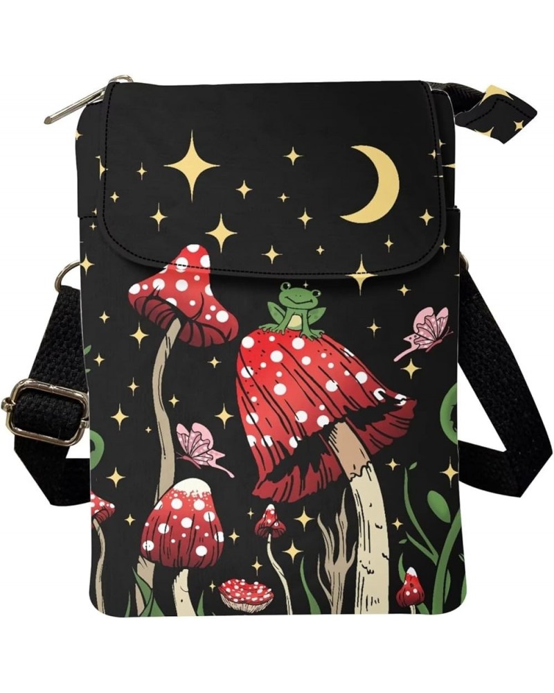 Canvas Cross-body Bags for Women Small Cellphone Purse Shoulder Handbag 0 Mushroom Frog Moon Star $11.54 Crossbody Bags