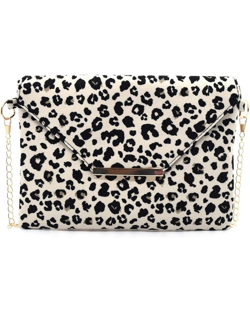 Leopard Envelope Evening Bag Wedding Clutch Purse Handbag for Women Girls Chain Crossbody Shoulder Bag Beige $9.87 Evening Bags