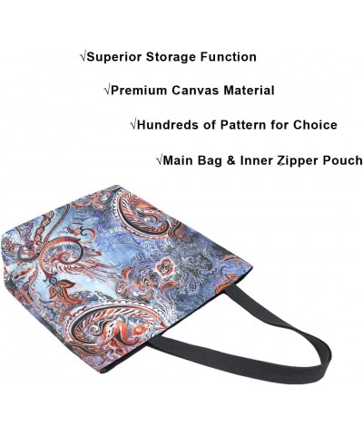 Watercolor Paisley Ethnic Pattern Large Canvas Tote Bag Shopping Shoulder Handbag with Small Zippered Pocket $9.02 Totes