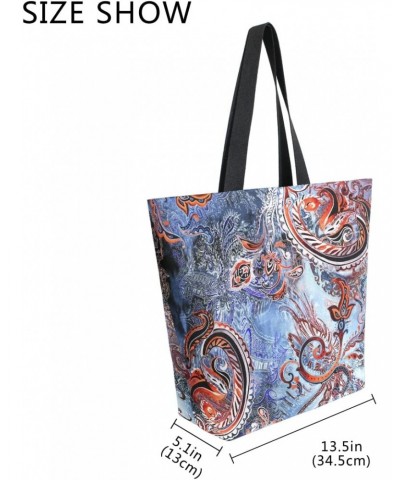 Watercolor Paisley Ethnic Pattern Large Canvas Tote Bag Shopping Shoulder Handbag with Small Zippered Pocket $9.02 Totes