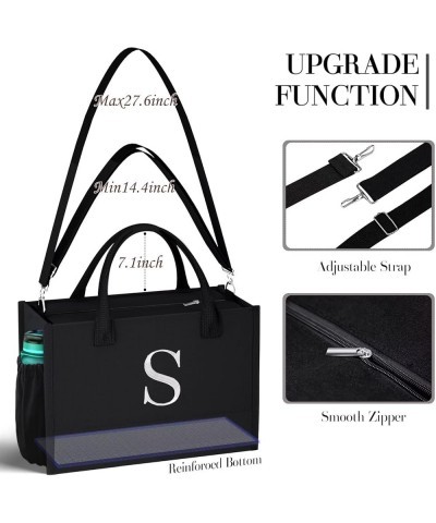 Initial Black Canvas Tote Bag & Makeup Bag with Zipper Adjustable Strap, Personalized Present Bag for Women Birthday I $15.95...