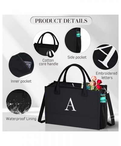 Initial Black Canvas Tote Bag & Makeup Bag with Zipper Adjustable Strap, Personalized Present Bag for Women Birthday I $15.95...