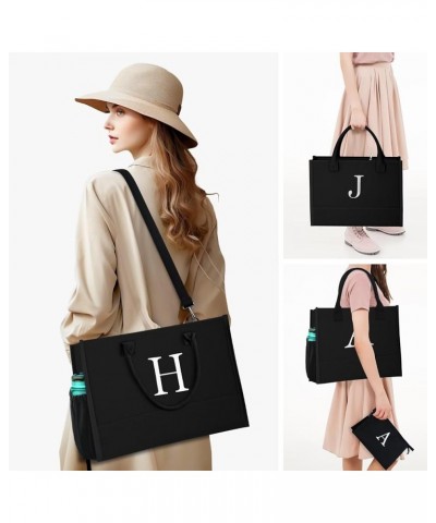 Initial Black Canvas Tote Bag & Makeup Bag with Zipper Adjustable Strap, Personalized Present Bag for Women Birthday I $15.95...