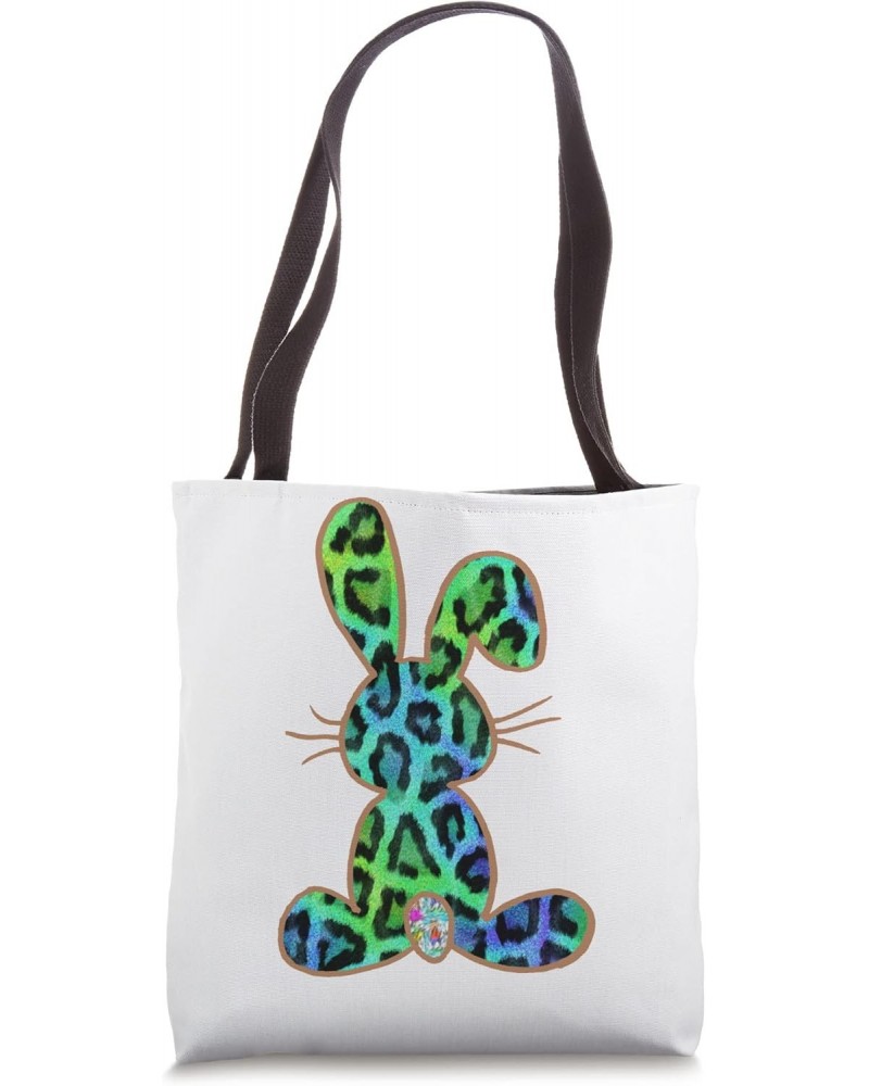 Green Leopard Cheetah Pattern Happy Easter Bunny Tote Bag $14.25 Totes