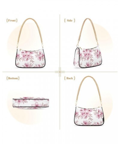 Watercolor Floral Peach Blossom Shoulder Bag for Women Clutch Shoulder Purse Chain Bag with Zipper Closure Women's Tote Hobo ...