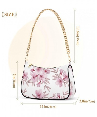 Watercolor Floral Peach Blossom Shoulder Bag for Women Clutch Shoulder Purse Chain Bag with Zipper Closure Women's Tote Hobo ...