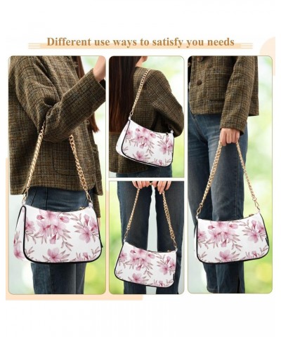 Watercolor Floral Peach Blossom Shoulder Bag for Women Clutch Shoulder Purse Chain Bag with Zipper Closure Women's Tote Hobo ...