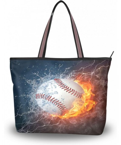 Baseball Ball in Fire Water Women Tote Bag Handbag Large Capacity Shoulder Bags $10.99 Shoulder Bags