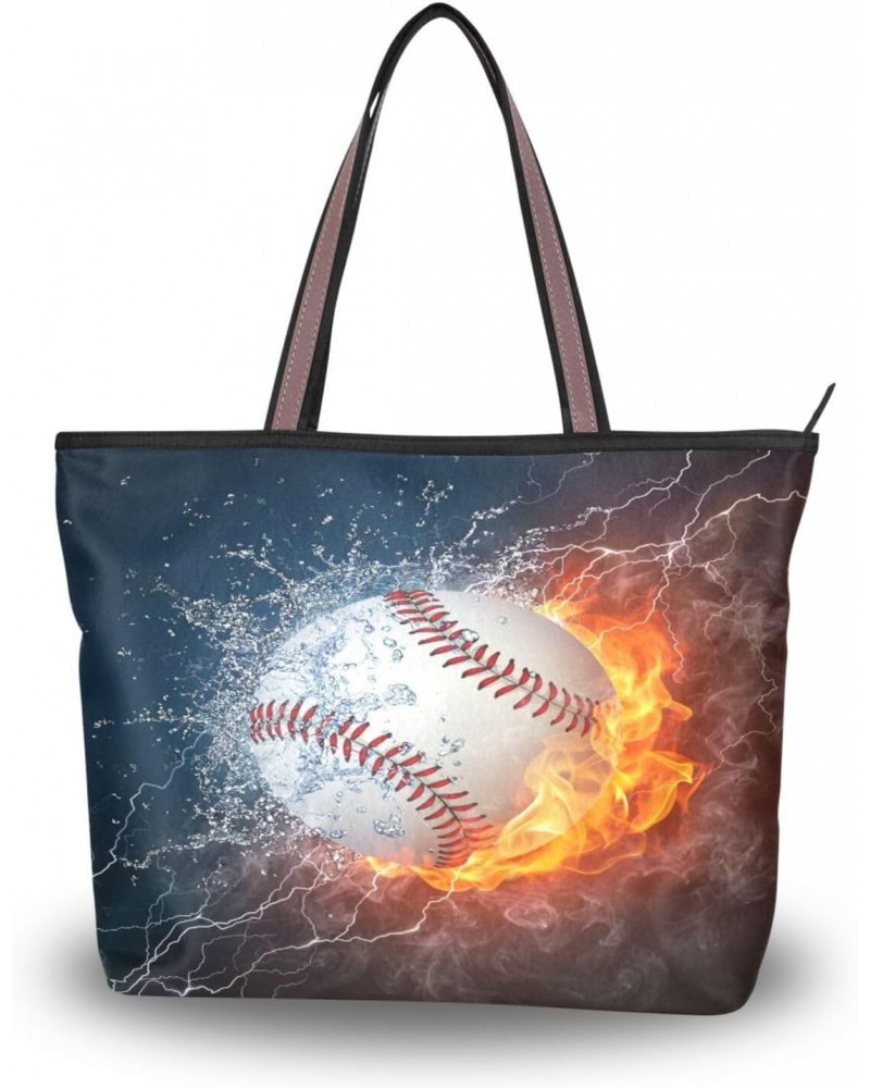 Baseball Ball in Fire Water Women Tote Bag Handbag Large Capacity Shoulder Bags $10.99 Shoulder Bags