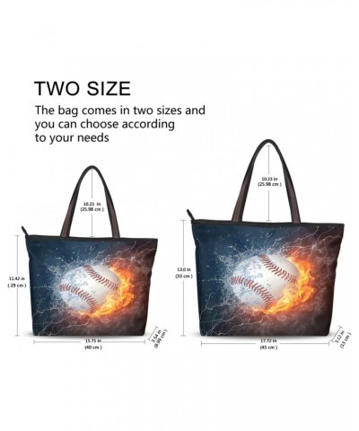 Baseball Ball in Fire Water Women Tote Bag Handbag Large Capacity Shoulder Bags $10.99 Shoulder Bags