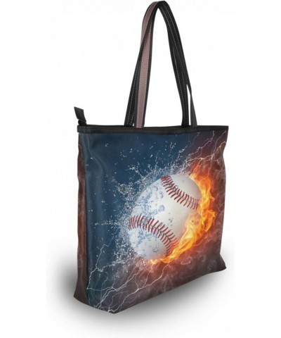 Baseball Ball in Fire Water Women Tote Bag Handbag Large Capacity Shoulder Bags $10.99 Shoulder Bags