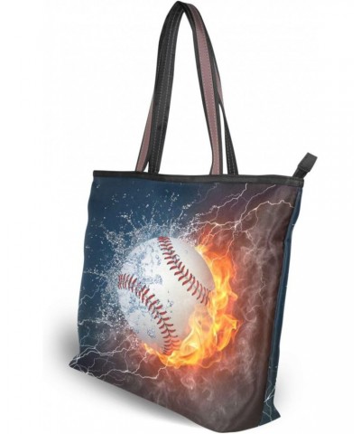 Baseball Ball in Fire Water Women Tote Bag Handbag Large Capacity Shoulder Bags $10.99 Shoulder Bags