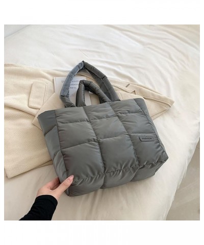 Puffer Tote Bag for Women, Quilted Cotton Padd signer, nter n Padd Shoulr Bag th Adjustable Strap-Blk Section G-grey $12.30 T...