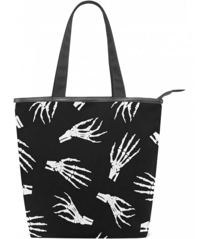 Tote Bag Colorful Christmas Peach Love Halloween Skeleton Hands Canvas Zippered Tote Handbag for Women with 2 Interior Pocket...