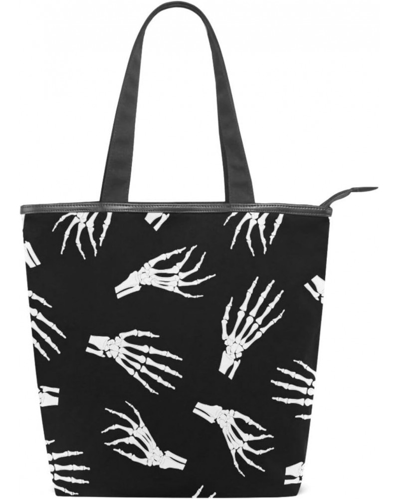 Tote Bag Colorful Christmas Peach Love Halloween Skeleton Hands Canvas Zippered Tote Handbag for Women with 2 Interior Pocket...