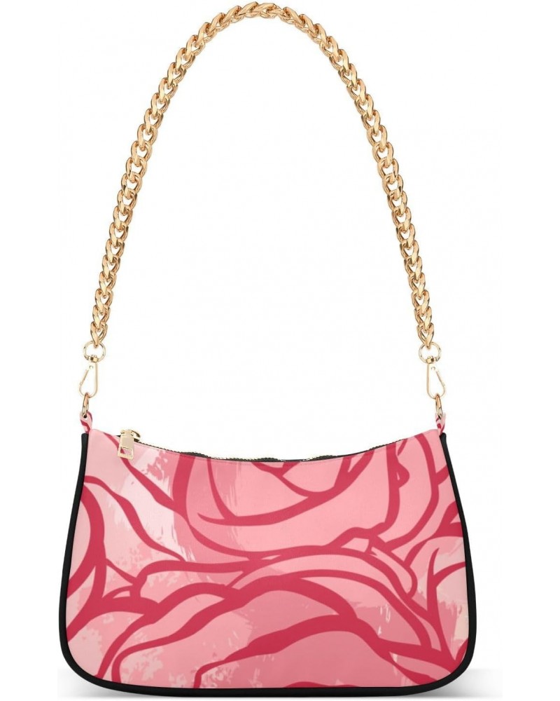 Women's Chain Straps Shoulder Bag-Pink and Red Rose ，Small Handbag Purse,Gold Chain Clutch $21.59 Shoulder Bags