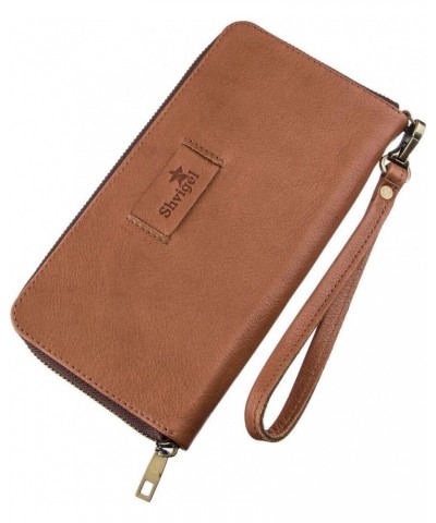 Big Checkbook Holder - Mens Clutch - Long Light Brown Leather Bifold Wallet for Men 19122 $43.24 Wallets