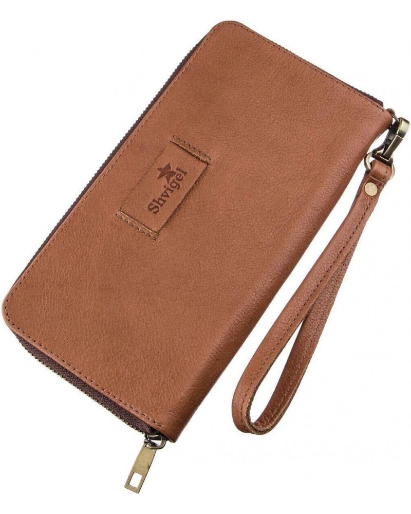 Big Checkbook Holder - Mens Clutch - Long Light Brown Leather Bifold Wallet for Men 19122 $43.24 Wallets