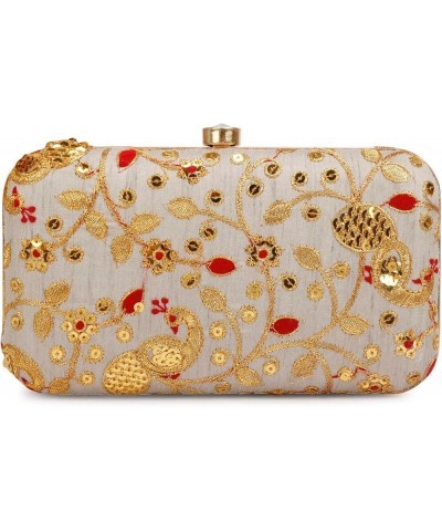 Hand Crafted Designer Box Clutch For Women, Zari Embroidery Clutch For Women/Hand Clutch For Women Grey & Golden $16.50 Clutches