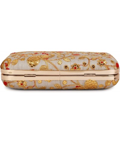 Hand Crafted Designer Box Clutch For Women, Zari Embroidery Clutch For Women/Hand Clutch For Women Grey & Golden $16.50 Clutches