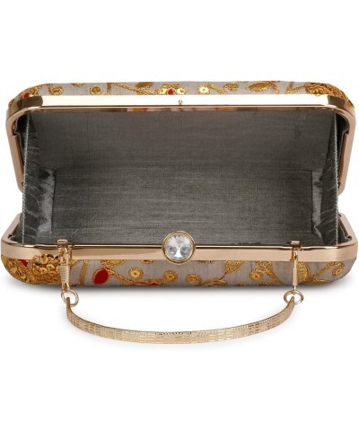 Hand Crafted Designer Box Clutch For Women, Zari Embroidery Clutch For Women/Hand Clutch For Women Grey & Golden $16.50 Clutches