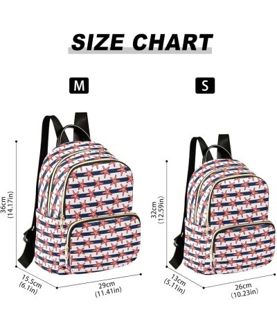 Mini Backpack for Women, Striped Starfish Travel Backpack Purse for Ladies, Small Bookbag Daypack Shoulder Bag M Multi241 Sma...