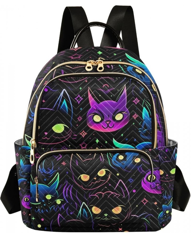 Neon Cats With Colorful Eyes And Galaxy Fashion Backpacks, Sturdy Women's Backpack, Women Adult Backpack, S Neon Cats With Co...