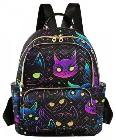 Neon Cats With Colorful Eyes And Galaxy Fashion Backpacks, Sturdy Women's Backpack, Women Adult Backpack, S Neon Cats With Co...