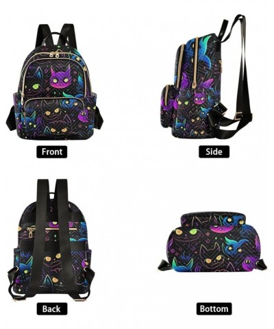 Neon Cats With Colorful Eyes And Galaxy Fashion Backpacks, Sturdy Women's Backpack, Women Adult Backpack, S Neon Cats With Co...