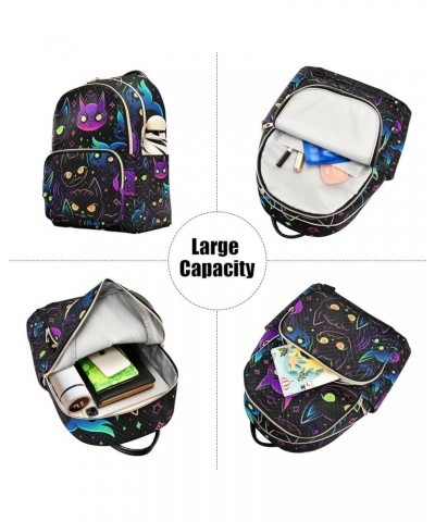 Neon Cats With Colorful Eyes And Galaxy Fashion Backpacks, Sturdy Women's Backpack, Women Adult Backpack, S Neon Cats With Co...