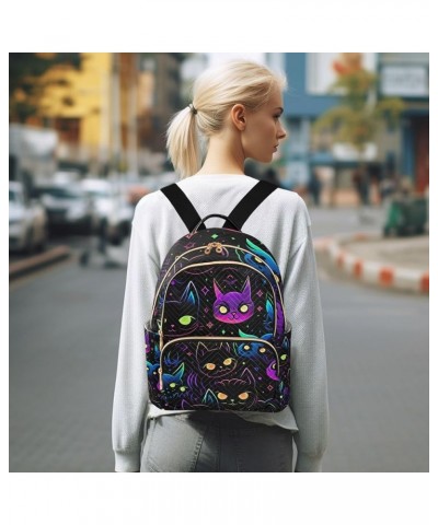 Neon Cats With Colorful Eyes And Galaxy Fashion Backpacks, Sturdy Women's Backpack, Women Adult Backpack, S Neon Cats With Co...