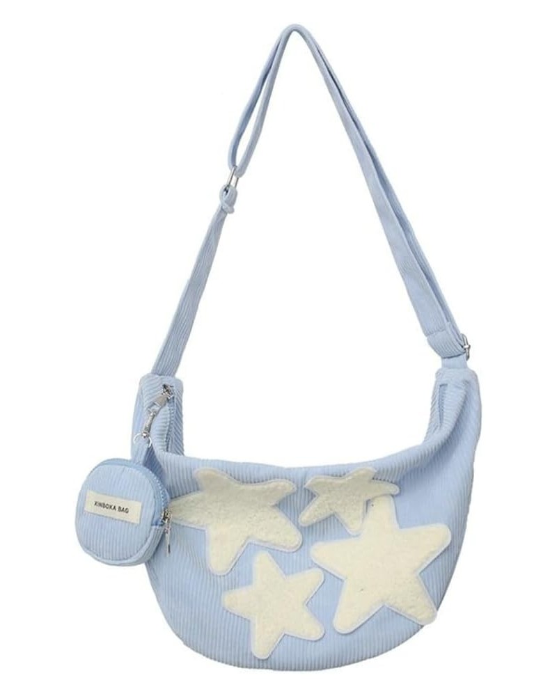 Hobo Bag for Women Corduroy Shoulder Bag Chic Stars Crossbody Bag Purse Large Messenger Bag Tote Bag with Pendant C Blue $34....