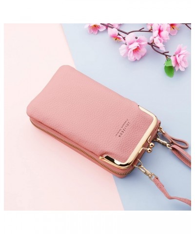 Fashion Women Artificial Leather Solid Color Bag Zipper Phone Bag Shoulder Bag Messenger Bag Phone Wolf (Red, One Size) Pink ...