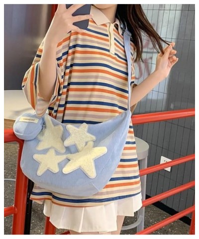 Hobo Bag for Women Corduroy Shoulder Bag Chic Stars Crossbody Bag Purse Large Messenger Bag Tote Bag with Pendant C Blue $34....