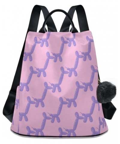 Purple Balloon Dogs Travel Backpack Purse for Women Multipurpose Design Ladies Fashion Bag with Pompom $22.39 Backpacks