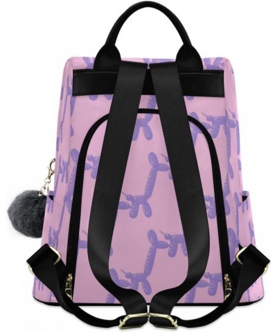 Purple Balloon Dogs Travel Backpack Purse for Women Multipurpose Design Ladies Fashion Bag with Pompom $22.39 Backpacks