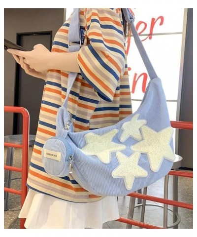 Hobo Bag for Women Corduroy Shoulder Bag Chic Stars Crossbody Bag Purse Large Messenger Bag Tote Bag with Pendant C Blue $34....