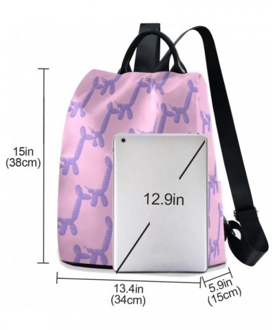 Purple Balloon Dogs Travel Backpack Purse for Women Multipurpose Design Ladies Fashion Bag with Pompom $22.39 Backpacks